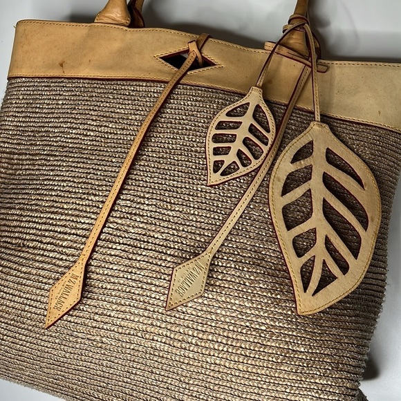 MZ Wallace Large Raffia and Belting Leather Woven Tote Handbag - Rare Style - Picture 4 of 12